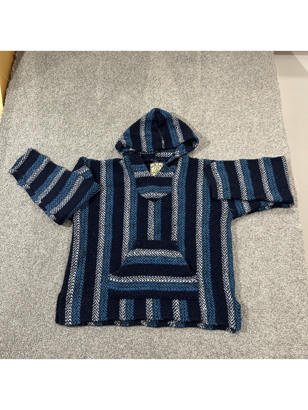 Baja Joe Mexican Hoodie Drug Rug Pullover Mens XXL Stripe Woven Hippie Surf Boho